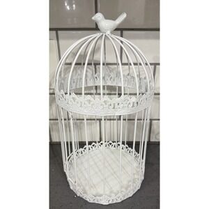 Decorative White Metal Bird Cage Shabby Chic Centerpiece